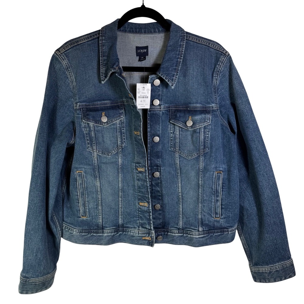 J.Crew Womens Classic Denim Jacket Medium Wash Blue BA036 XL New